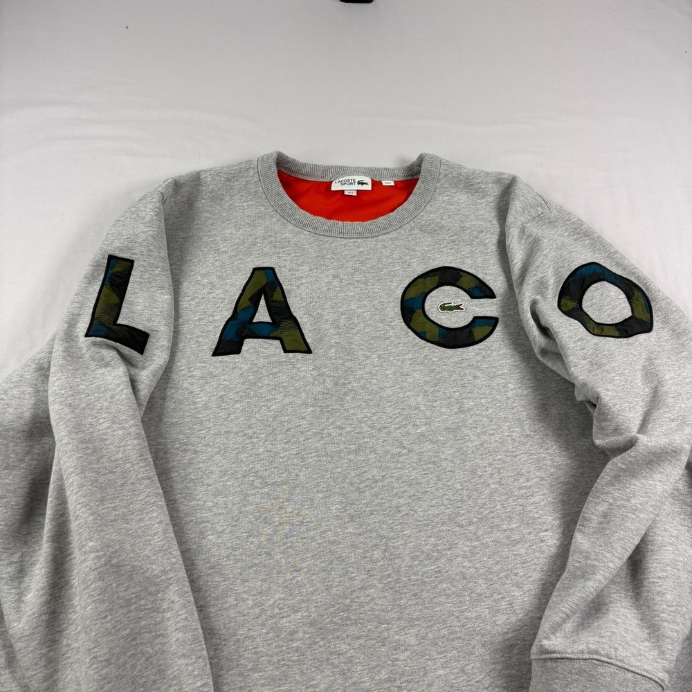 Lacoste Sport Sweatshirt Mens 4XL Gray Spell Out Logo Crew Neck Pullover